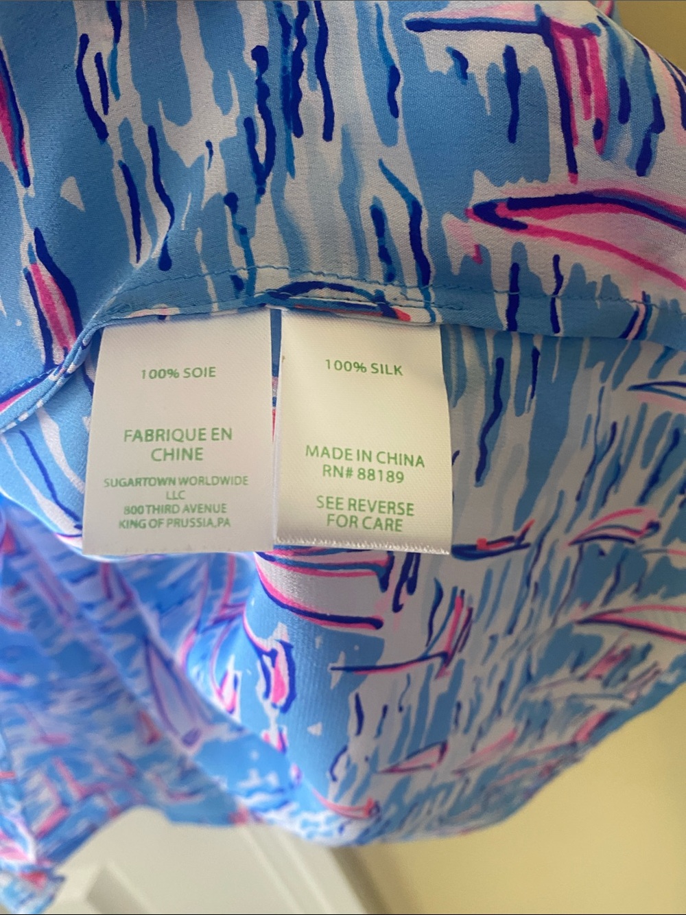 Lilly Pulitzer Blue Sailboat Print Popover Top with Pink Accents - Picture 3 of 3